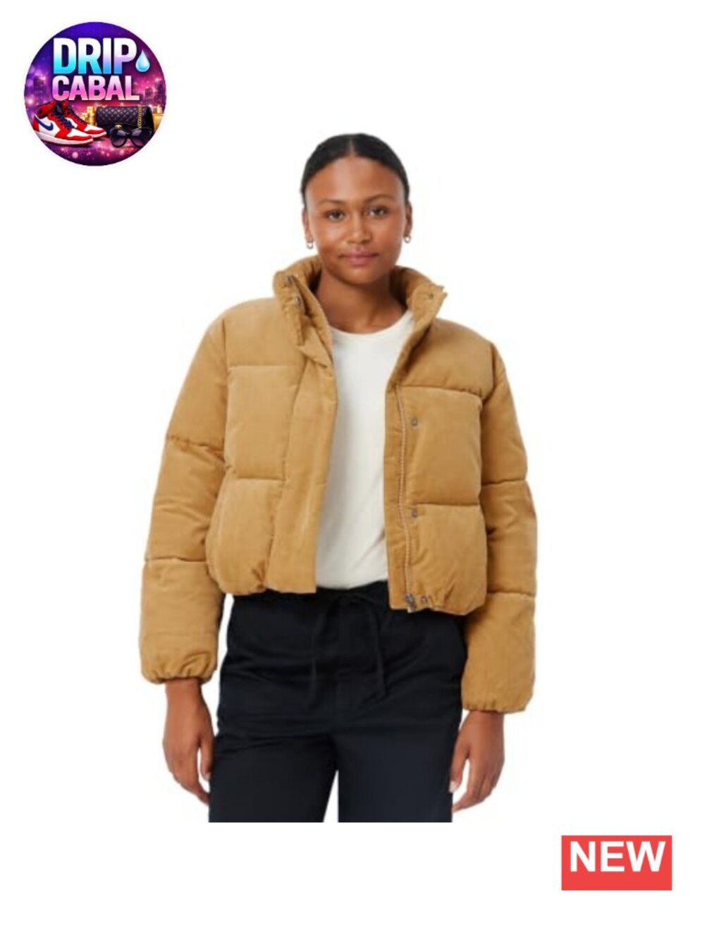 Relaxed Fit Cropped Full Zip Puffer Jacket Cotton Elastane